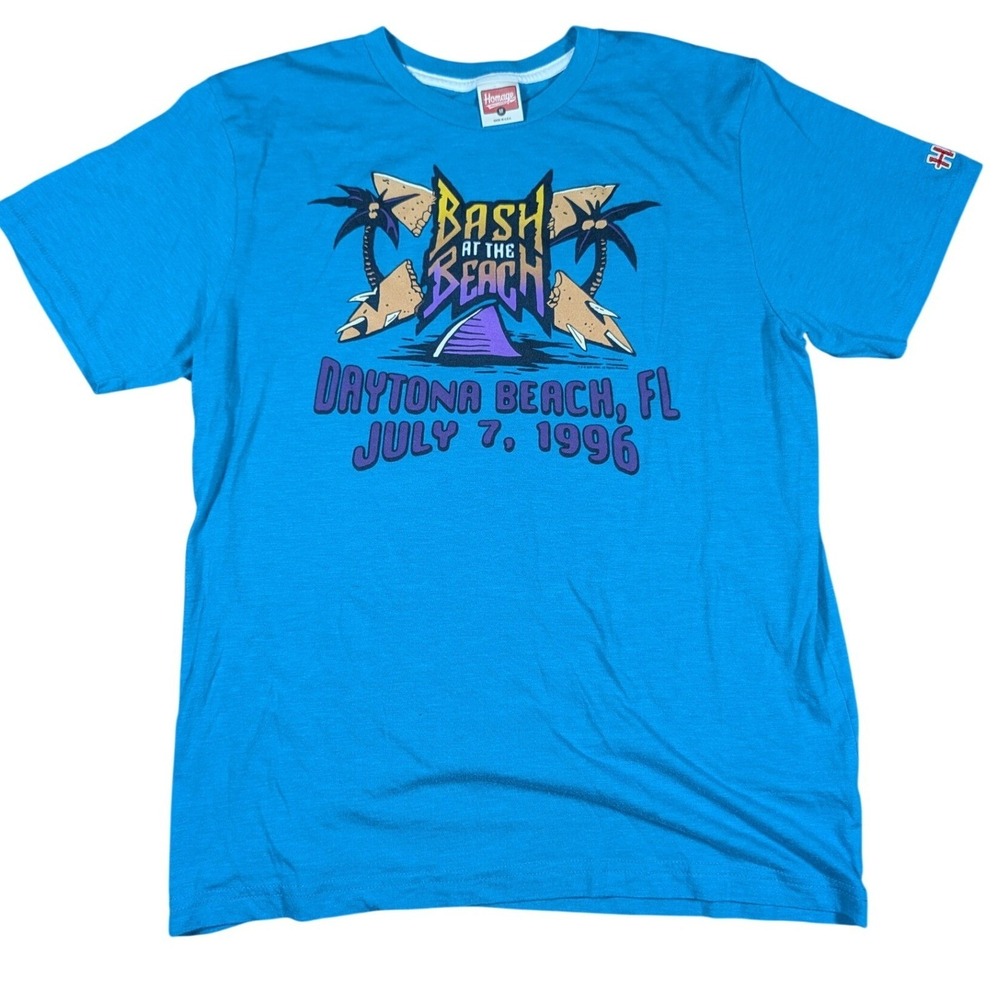 WWE Homage Men's Medium T Shirt Bash at the Beach‎ July 7 1996  Blue Made In USA